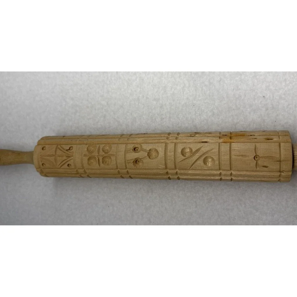 Embossed Rolling Pin Large Animal Bird Floral Cookie Folk Art Unbranded Wood